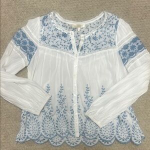 Loveshack fancy blue and white eyelet top